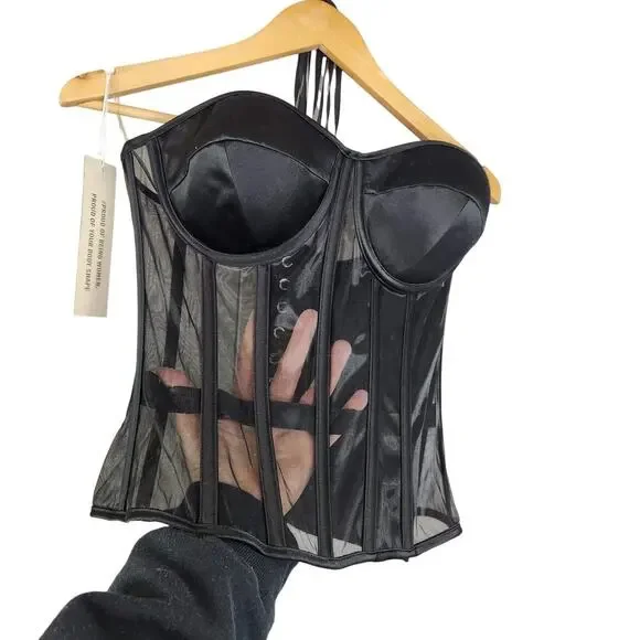 Perfect Corset Bustier Black Corset Boned Underwire Cups Lace Up NWT L - Picture 2 of 6